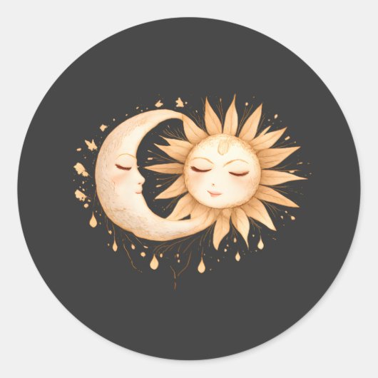 Mystischer Mond und Sonne Celestial Boho-Stil Runder Aufkleber (Vorderseite)