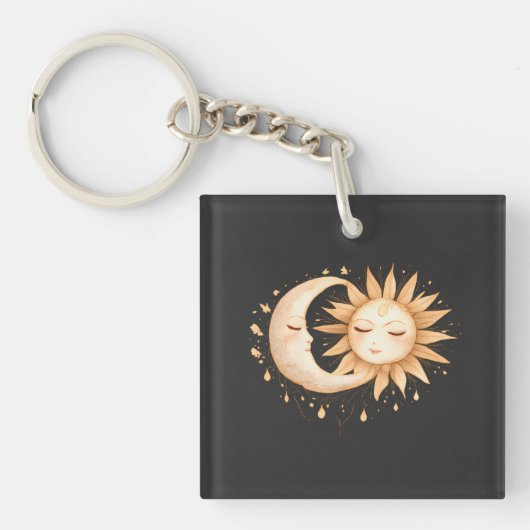 Mystischer Mond und Sonne Celestial Boho-Stil Schlüsselanhänger (Vorderseite)