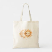 Mystischer Mond und Sonne Celestial Boho-Stil Tragetasche (Rückseite)