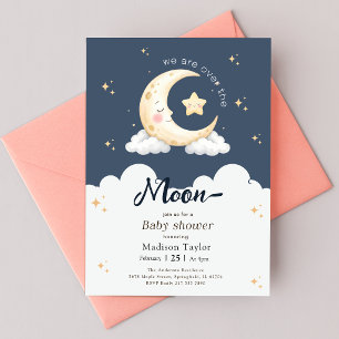 Mystischer Mond und Sterne Jungen Baby-Empfangsfei Einladung