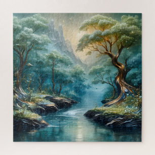 Mystischer mondbeschienener Waldfluss-Puzzle Puzzle