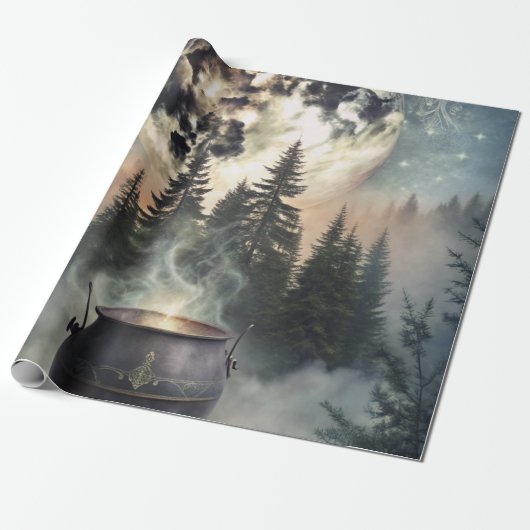 Mystischer mondbeschienener Waldkessel - Hexenmagi Geschenkpapier (Ungerollt)
