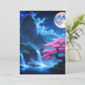 Mystischer mondbeschienener Wasserfall mit Kirschb Einladung (Stehend Vorderseite)