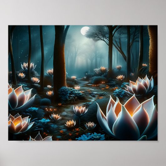 Mystischer Mondgarten: Illuminierte Florals Poster (Vorne)