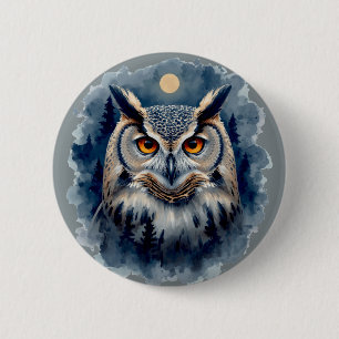 Mystischer Mondkauz Wasserfarbenkunst Himmlische Button