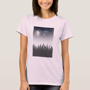 Mystischer Mondwald Sternen Nacht Landschaft T-Shirt