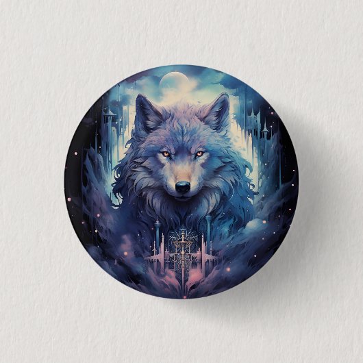 Mystischer Mondwolf-Wächter Button (Vorderseite)