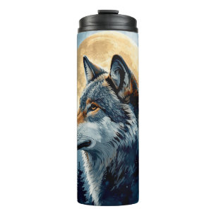 Mystischer Mondwolf-Wasserfarbenkunst Zellularer Thermosbecher