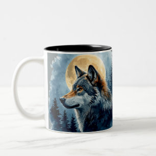 Mystischer Mondwolf-Wasserfarbenkunst Zellularer Zweifarbige Tasse