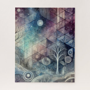 Mystischer Nachthimmel Geometrische Muster & Weiße Puzzle