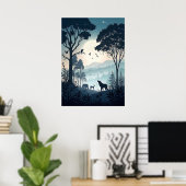 Mystischer Nachtwald mit silberner Tierwelt Poster (Heimbüro)