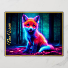 Mystischer Neonfuchs in glühendem verzaubertem Wal Folien Feiertagspostkarte