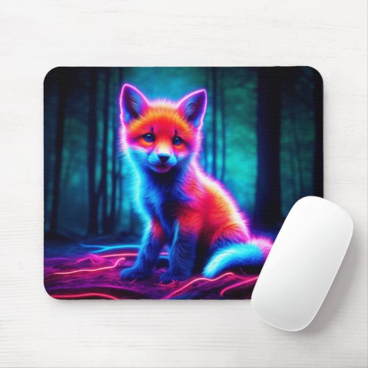 Mystischer Neonfuchs in glühendem verzaubertem Wal Mousepad (Mit Mouse)