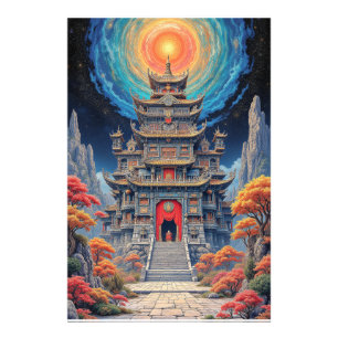 Mystischer Pagodentempel unter himmlischem Himmel Fotodruck