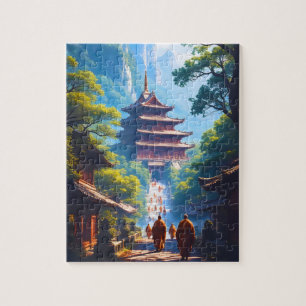 Mystischer Pagodenweg bei Sonnenaufgang Puzzle