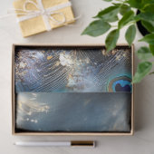 Mystischer Pfau in blauen Beige Gold Hues Seidenpapier (Geschenk)