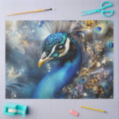 Mystischer Pfau in blauen Beige Gold Hues Seidenpapier (Basteln)