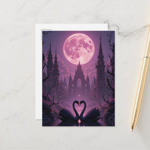 Mystischer Rosa Mond Gothischer Burg Postkarte R