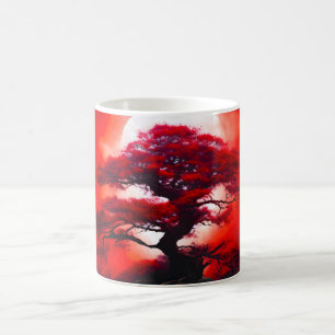 Mystischer roter Baum unter dem Vollmond Kaffeetasse