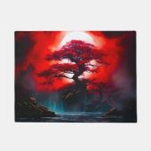 Mystischer roter Baum unter Vollmond Fußmatte (Vorderseite)