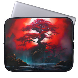 Mystischer roter Baum unter Vollmond Laptopschutzhülle