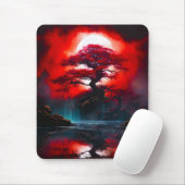 Mystischer roter Baum unter Vollmond Mousepad (Mit Mouse)