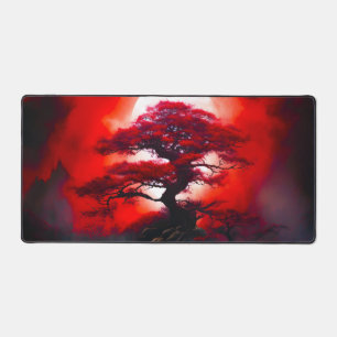 Mystischer roter Baum unter Vollmond Schreibtischunterlage