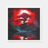 Mystischer roter Baum unter Vollmond Serviette (Vorderseite)
