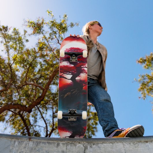 Mystischer roter Baum unter Vollmond Skateboard (Außenbereich 1)