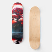 Mystischer roter Baum unter Vollmond Skateboard (Vorderseite)