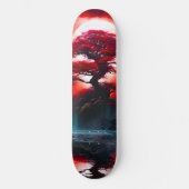 Mystischer roter Baum unter Vollmond Skateboard (Vorderseite)