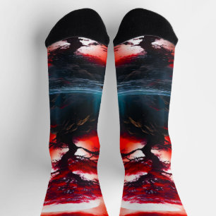 Mystischer roter Baum unter Vollmond Socken