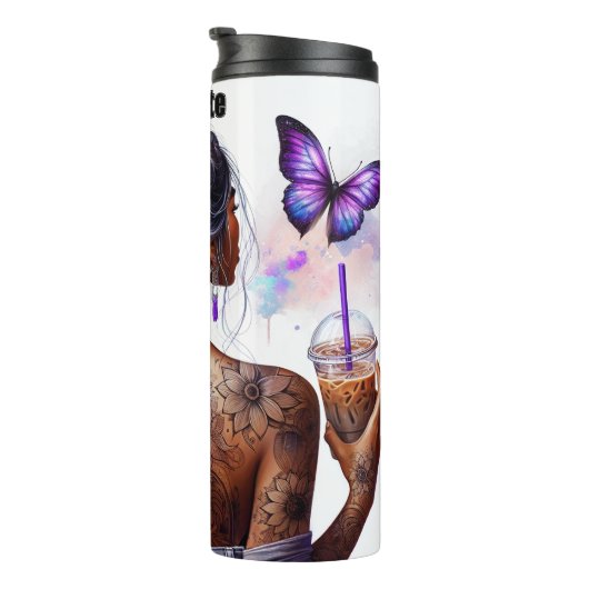 Mystischer Schmetterling Tattoooischer Kaffeemomen Thermosbecher (Nach rechts gedreht)