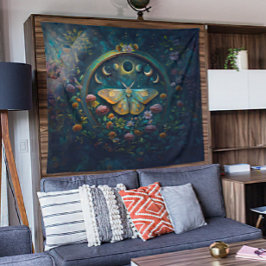 Mystischer Schmetterling und Mondphasen Portal Art Wandteppich