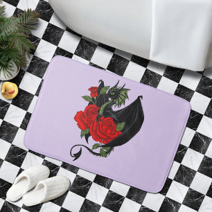 Mystischer schwarzer Drache rote Rosen Lavendel Go Badematte