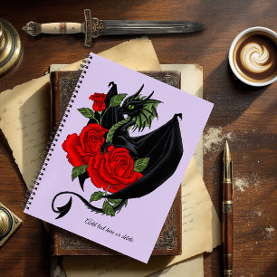 Mystischer schwarzer Drache rote Rosen Lavendel Go Notizblock