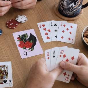 Mystischer schwarzer Drache rote Rosen Lavendel Go Spielkarten