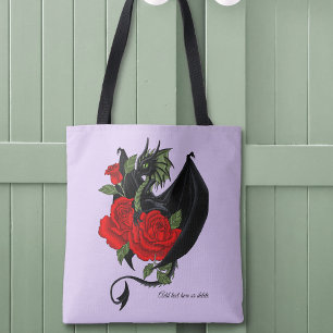 Mystischer schwarzer Drache rote Rosen Lavendel Go Tasche