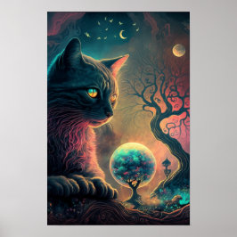 Mystischer schwarzer Katzenposter | Hexenkunst 3 Poster