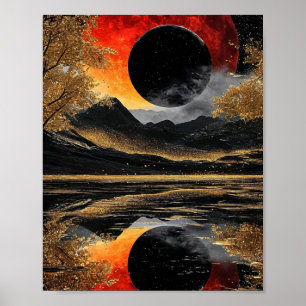 🌑 Mystischer Schwarzer Mond Abstrakter Glanz ✨ Hi Poster