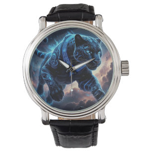 Mystischer schwarzer Panther mit leuchtenden Muste Armbanduhr