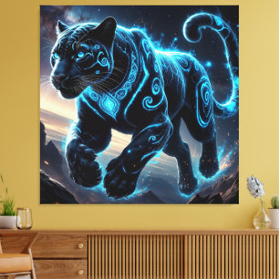 Mystischer Schwarzer Panther mit leuchtenden Muste Leinwanddruck