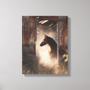 Mystischer Schwarzer-Pferd-Wald-Glanz-Kunst Leinwanddruck