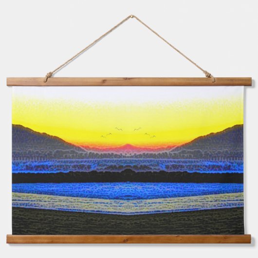 Mystischer Sonnenuntergang Doppelbild Wandteppich Mit Holzrahmen (Vorne)
