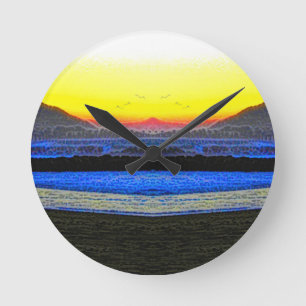 Mystischer Sonnenuntergang Doppelblick Runde Wanduhr