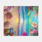 Mystischer Sonnenuntergang mit tropischer Blume Fleecedecke (Vorderseite (Horizontal))