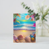 Mystischer Sonnenuntergang mit tropischer Blume Postkarte (Stehend Vorderseite)