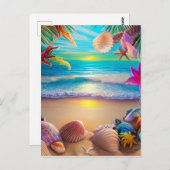 Mystischer Sonnenuntergang mit tropischer Blume Postkarte (Vorne/Hinten)