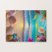 Mystischer Sonnenuntergang mit tropischer Blume Puzzle (Horizontal)