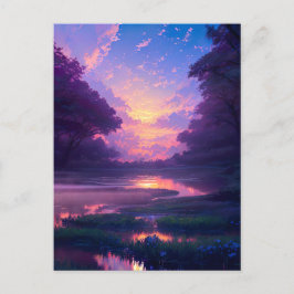 Mystischer Sonnenuntergang über dem Sumpf Postkarte
